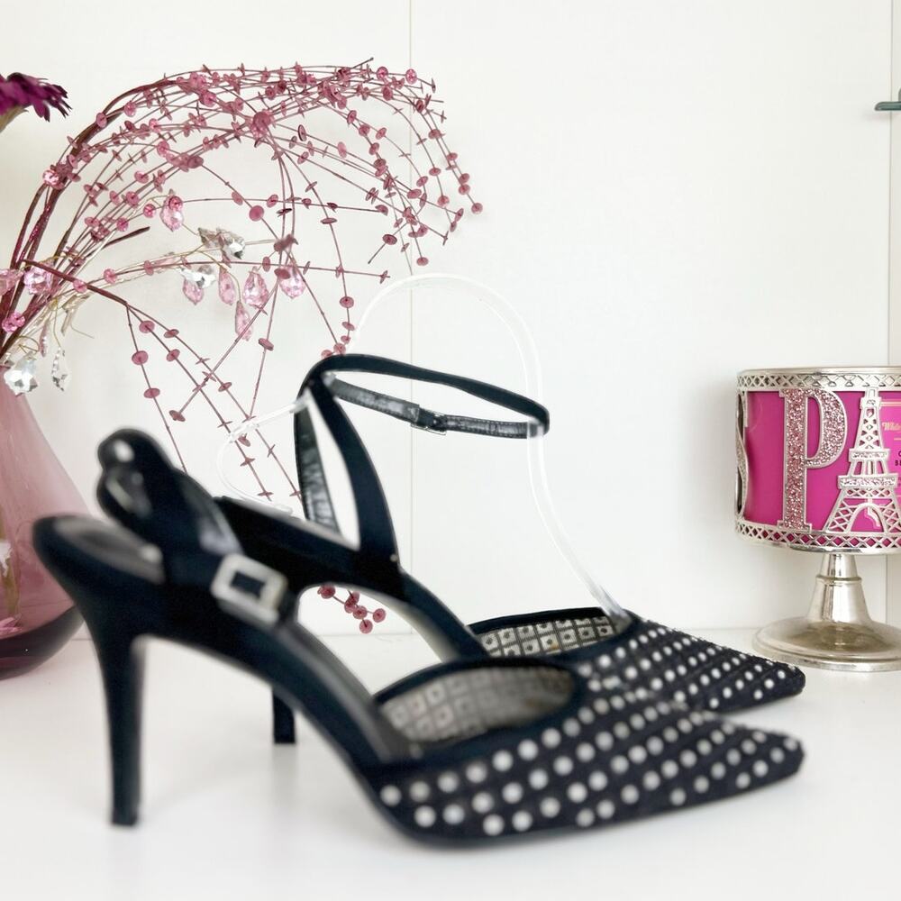 Alfani‎ Sunset Black Rhinestone Pointed Toe Ankle Strap Stiletto Pumps Size 8 M - Picture 2 of 10
